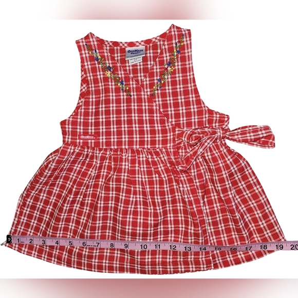 Vintage OshKosh B’gosh Red Gingham Plaid Wrap Dress Embroidered USA Sz 2T - Picture 10 of 16